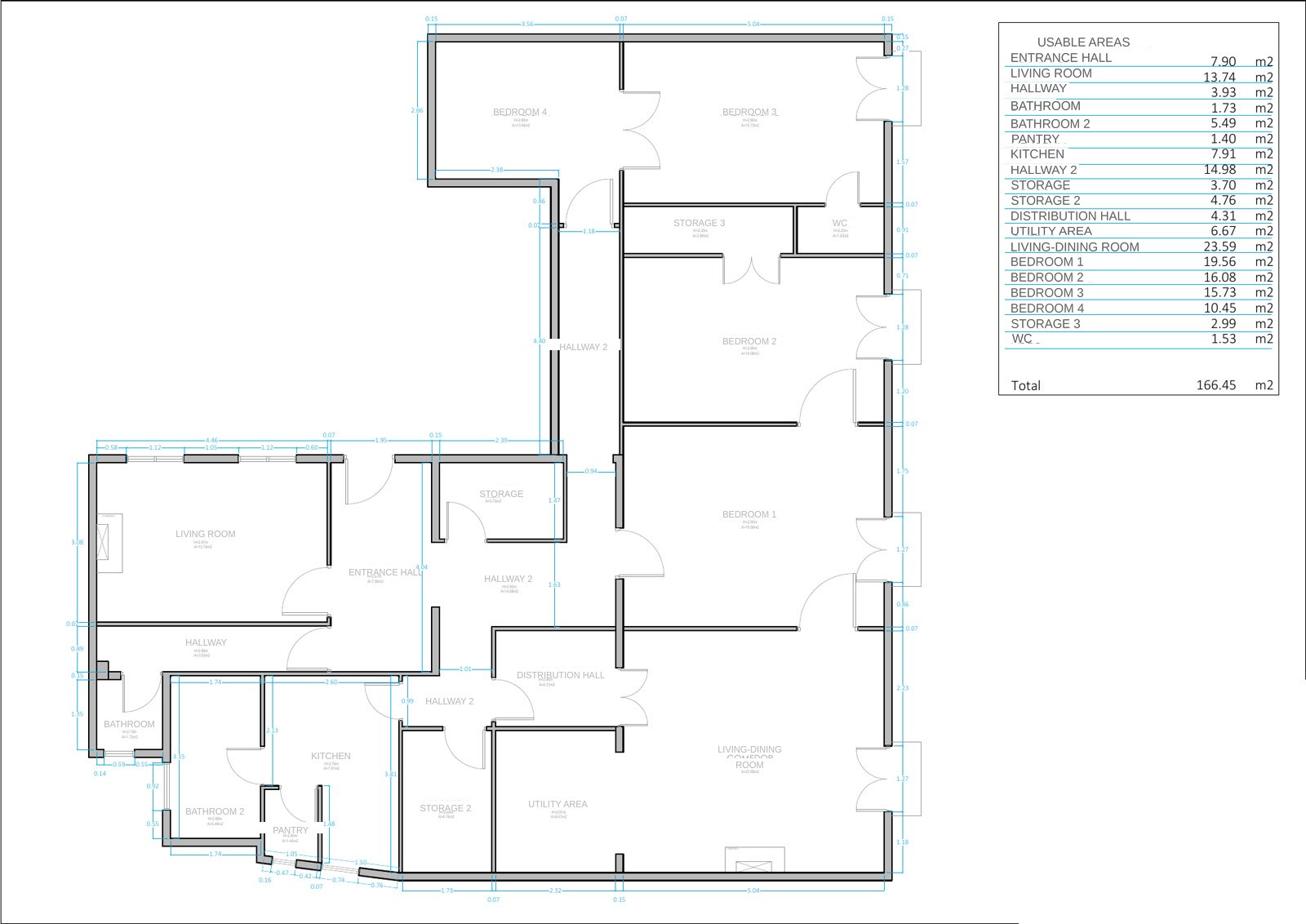 Original floor plan of the home with the usable area table