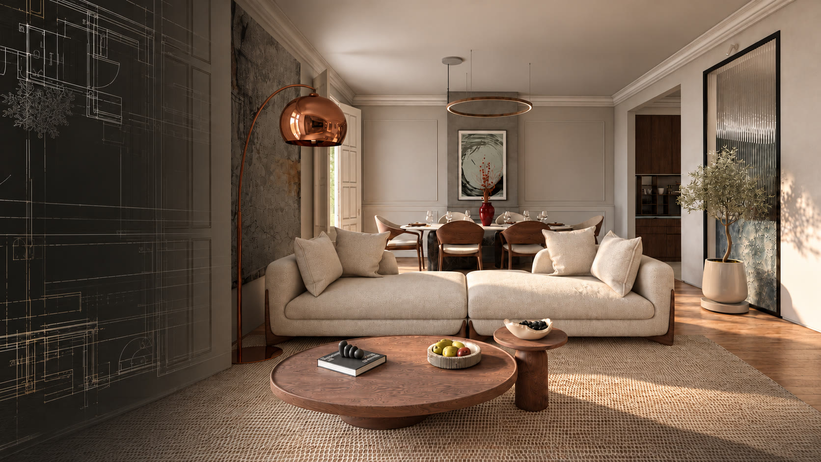 Living room of the sample home