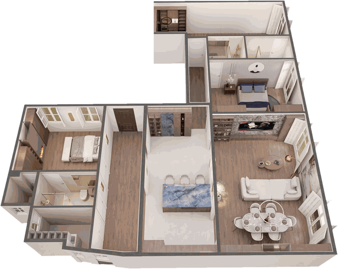 Isometric 3D view of the furnished home