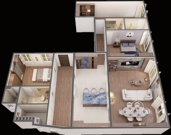3D floor plan of a home generated by SS AI Designer