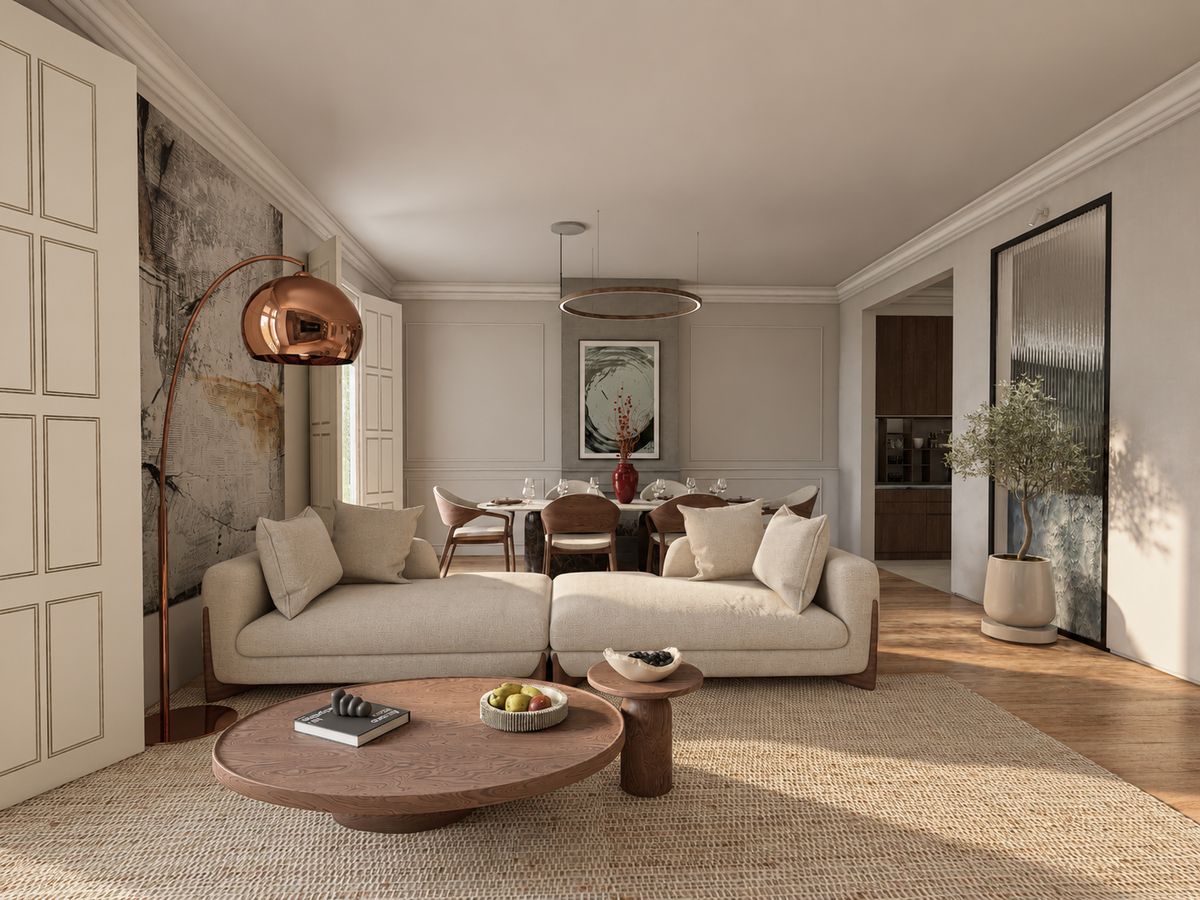 Render of the living and dining room